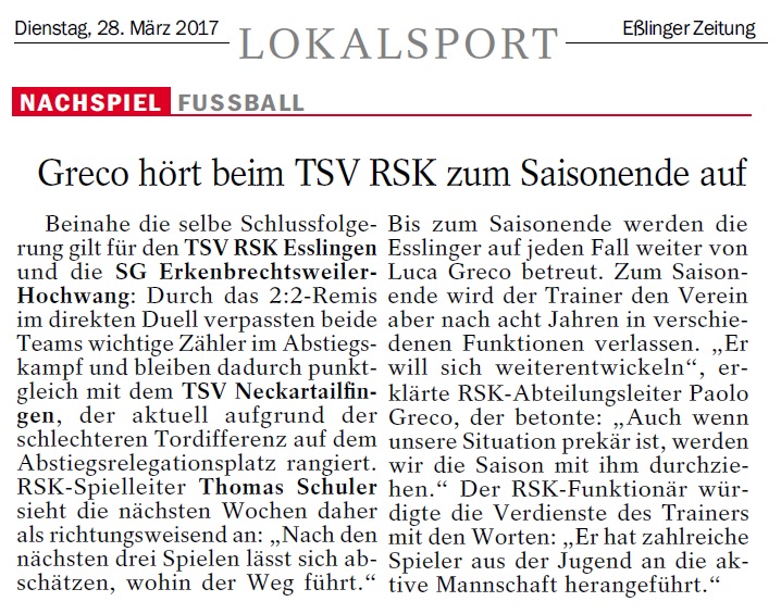 2017.03.28 EZ Nachspiel Greco hört beim TSV RSK Esslingen auf